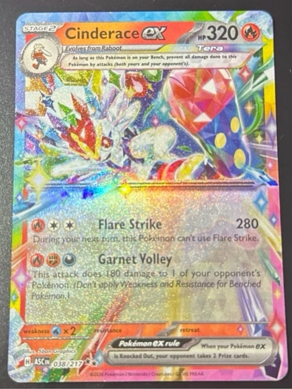 Cinderace EX 38/217 Holofoil 2026 released Mega Evolution: Ascended Hereos set